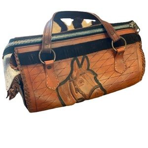 Vintage handmade hand tooled leather south western purse